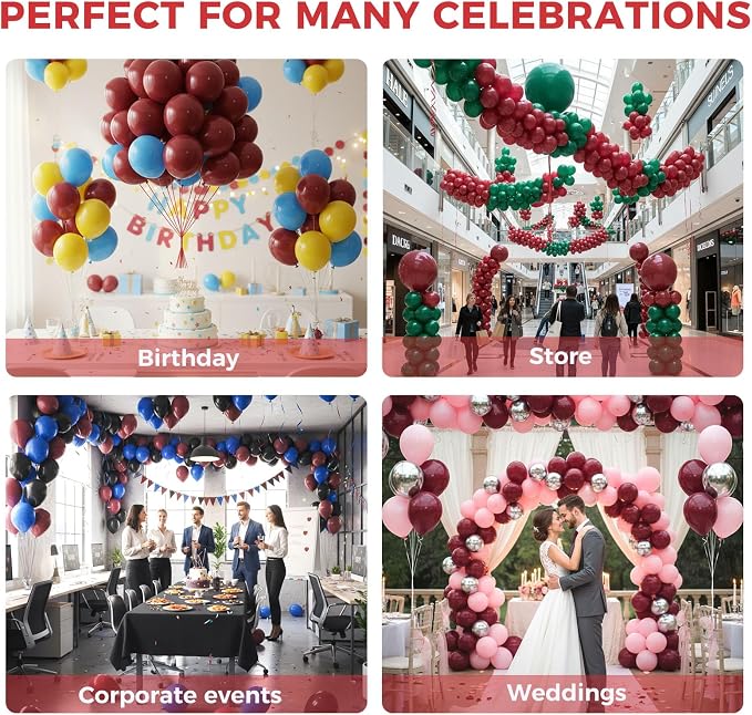 LOVESTOWN 110 PCS Burgundy Balloons, 12 Inch Bright Burgundy Latex Balloons | - Image 5