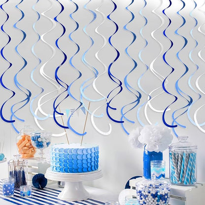 36 Pcs Blue Hanging Swirl Decorations Ombre Royal Blue White Felt Swirl - Image 5