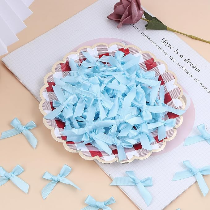 Blue Mini Bows 1.57" 100PCS Small Satin Ribbon Bows - Image 3