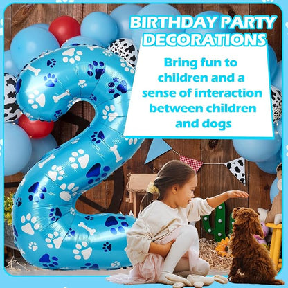 40 Inch Blue Dog Paw Birthday Balloons, Number 2 Balloons - Image 7