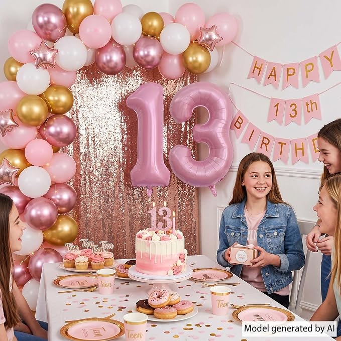 Pearlescent Pink Number 13 Balloon 40 Inch, Shiny Foil - Image 7