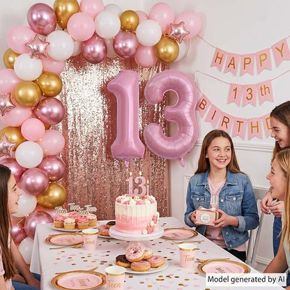 Pearlescent Pink Number 13 Balloon 40 Inch, Shiny Foil - Image 7