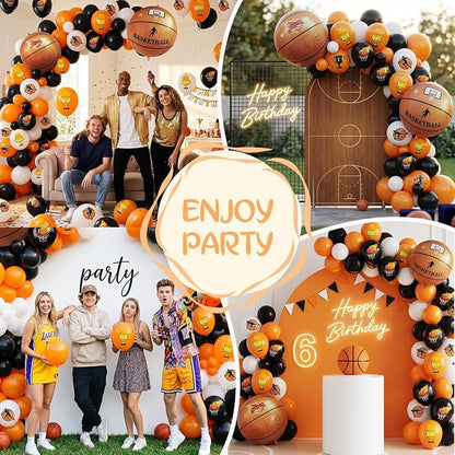 Basketball Balloons, 12 Inch Black Orange White Party Balloons - Image 8