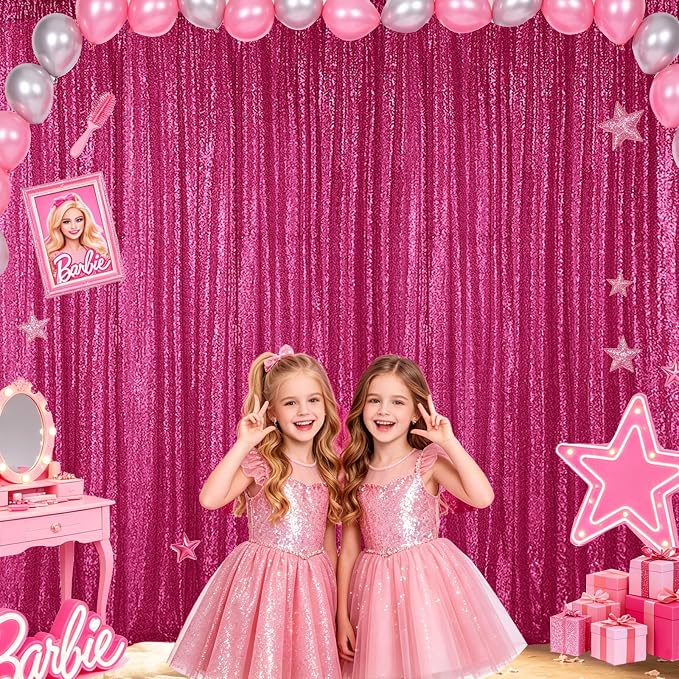 Hahuho Fuchsia Sequin Backdrop Curtain, Party Decoration（6 Panels, 2FT x 8FT - Image 7