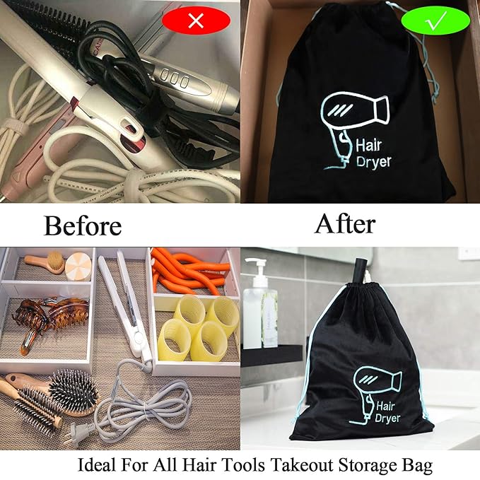 Hair Dryer Bag 11.8’’x 14’’ Storage Organizer Bag For Hairdryer and All Hair Tools With Drawstring, Ideal for Travel, Gym, Hotel or Home Use (One Pack)
