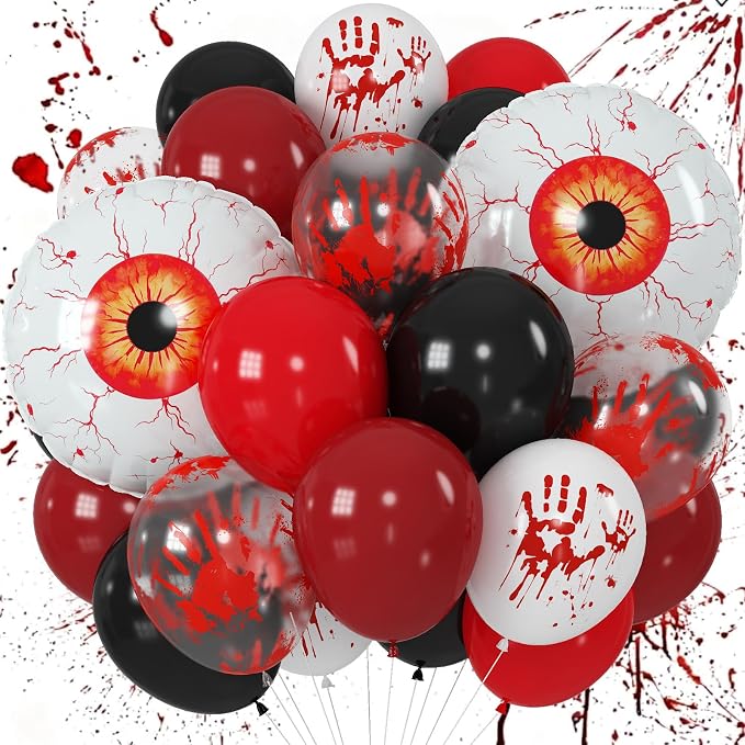 Halloween Bloody Scary Balloons Red Black Hand Print Eye Balloons | 4D Eyeball by Froova