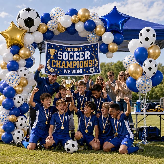 Soccer Balloons, Royal Blue Gold Balloons - Image 9