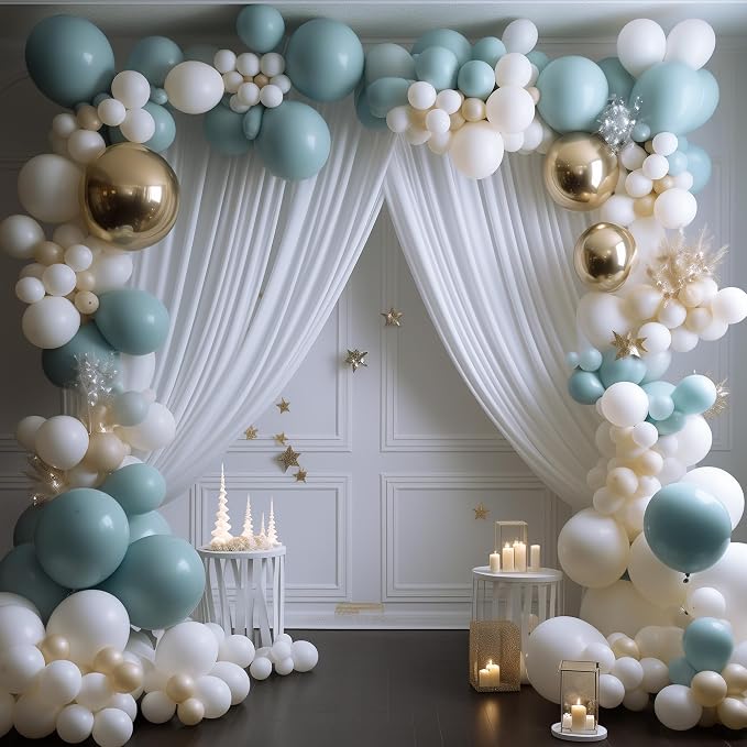 White Backdrop Curtain Drapes for Parties, 4 Panel 5x10FT - Image 3