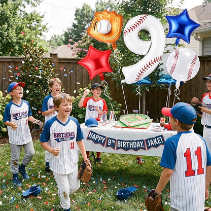 Jenaai Number 9 Baseball Balloons White Red and Blue Baseball Glove Balloons - Image 6