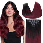 GOO GOO Clip in Hair Extensions Real Human Hair, Remy Human Hair Extensions Clip ins for Women, Natural Human Hair, 22inch 140g 7 Pcs, #1/99j Balayage Jet Black to Red Seamless Blend