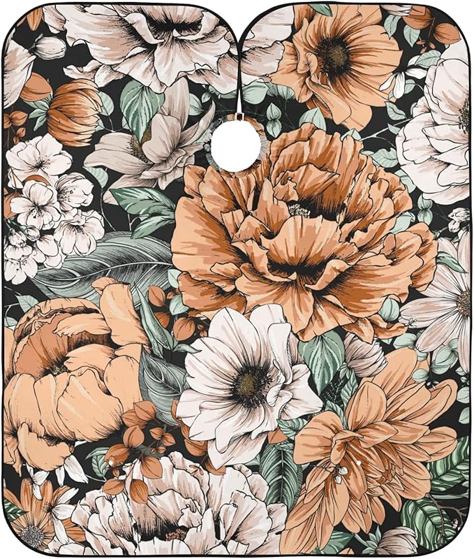 ALAZA Vintage Modern Floral Flower Barber Cape for Men Women, Waterproof Haircut Apron Beard Shaving Bib Hair Cutting Cloth 55 x 65 Inch