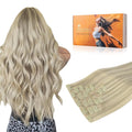 DOORES Hair Extensions Human Hair, Ash Blonde Highlighted Platinum Blonde 110g 7pcs 14 Inch, Seamless Clip in Hair Extensions Extensions Straight Invisi Edge