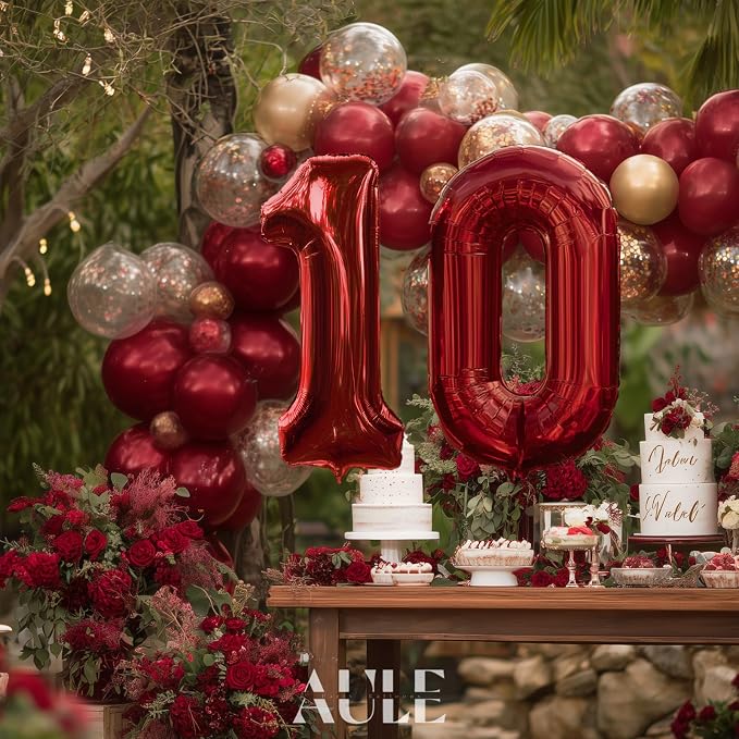 AULE 40 Inch Red 10 Balloon Number Foil 0-9 Birthday Big Numbers | Birthday - Image 5