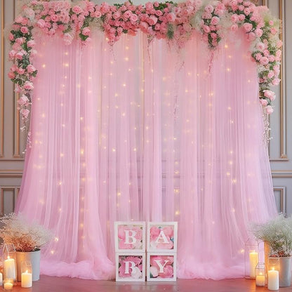 10x8ft Baby Pink Tulle Backdrop Curtain - Image 3