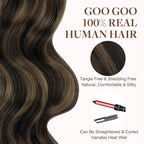 GOO GOO Tape in Hair Extensions Human Hair, 2/6 Dark Brown Highlighted Chestnut Brown, 20inch 100g 40pcs, Skin Weft Seamless Invisible, Silky Straight with Thick Ends, Remy Human Hair