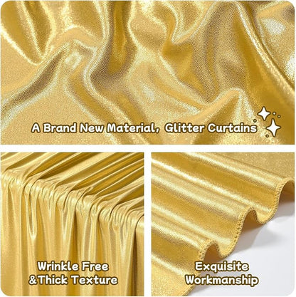 10ftx10ft Thick Gold Glitter Backdrop Curtain Panels - Image 2