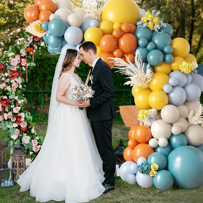 Retro Blue Mustard Yellow Balloon Arch Kit, Here Comes Balloon Garland - Image 5