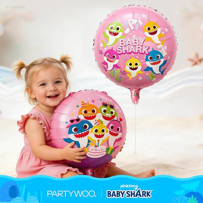 PartyWoo Baby Shark Pink Foil Round Star Mylar Number 3 Balloons 5pcs | Balloons - Image 5
