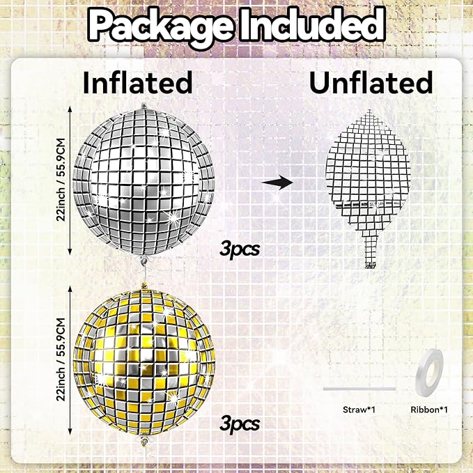 6pcs 22 Inch Gold and Silver Disco Ball Balloons - Image 2