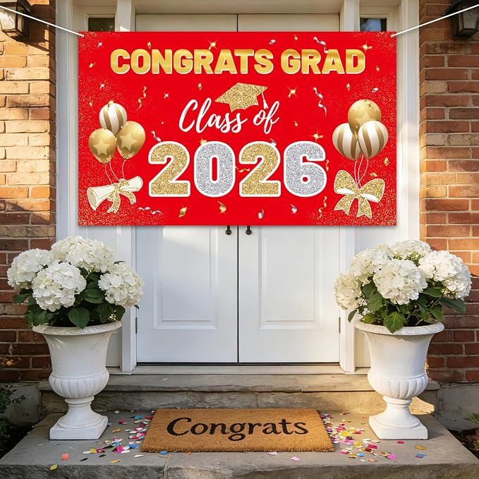 STARSIDE 2026 Graduation Backdrop 70.8x43.3 Inch Red Gold | Congrats Grad - Image 7