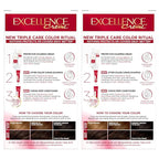 L'Oreal Paris Excellence Crème Permanent Hair Dye, Triple Care Hair Color with Pro-Keratine Complex for 100% Gray Hair Coverage, 4AR Dark Chocolate Brown, 1 Kit (Pack of 2)