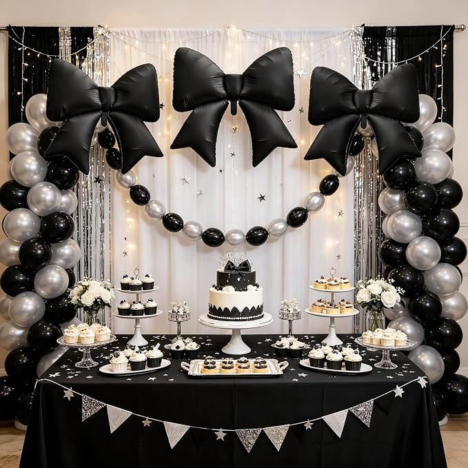 38 Inch Black Bow Foil Balloons, Large Black Mylar Bowknot Balloons Coquette - Image 2