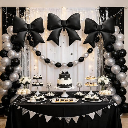 38 Inch Black Bow Foil Balloons, Large Black Mylar Bowknot Balloons Coquette - Image 2