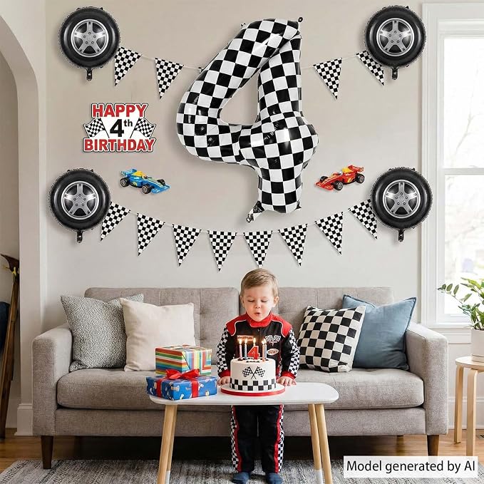 40 Inch Checkered Number 4 Balloon, Large Foil Black and White Number Balloons - Image 7