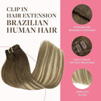 GOO GOO Clip in Hair Extensions Real Human Hair, Remy Human Hair Extensions Clip ins for Women, Natural Human Hair, 24inch 150g 9Pcs, #3/8/613 Balayage Walnut Brown to Ash Brown and Bleach Blonde