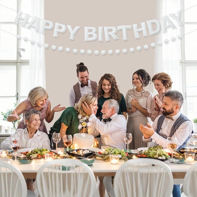 Pre-Strung 3D Felt Happy Birthday Banner, Max span 10ft, NO DIY, Includes Pom - Image 4