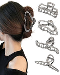HAIMEIKANG 4 PCs Metal Hair Claw Clips for Women - Irregular Large Hair Clips for Thick Hair Thin Hair Non-Slip Hair Styling Accessories for Women Girls(Metalgray #3)