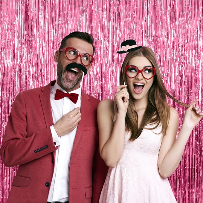 BOMSI 5 Pack Pink Tinsel Curtain Party Backdrop Foil Fringe Birthday Photo - Image 6
