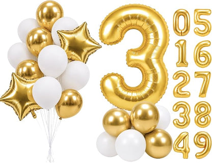 PartyWoo Number Balloons 40 Inch Gold Number 3 Kit 25pcs by PartyWoo