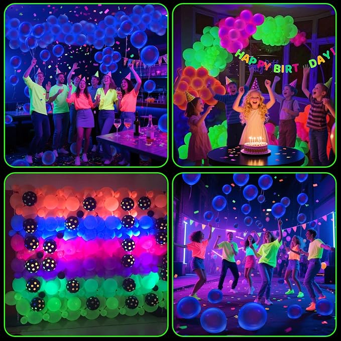 100 Pcs UV Neon Blue Balloons 12 inch Neon Party Supplies, Glow in the Dark - Image 5