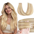 GOO GOO Tape in Hair Extensions Human Hair, 18F/60A Balayage Light Wheat Platinum Blonde, 24inch 50g 20pcs, Skin Weft Seamless Invisible, Silky Straight with Thick Ends, Remy Human Hair