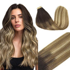 GOO GOO Tape in Hair Extensions Human Hair, 2/6/18 Balayage Brown to Dirty Blonde, 10inch 30g 20pcs, Skin Weft Seamless Invisible, Silky Straight with Thick Ends, Remy Human Hair