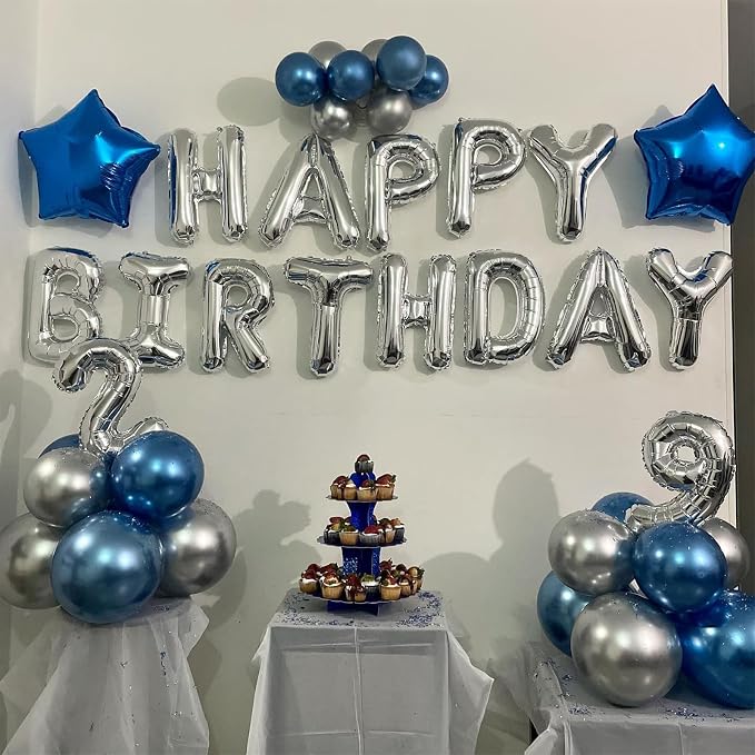 Silver Happy Birthday Balloon Banner, 16 Inch Foil Mylar Happy Birthday - Image 2