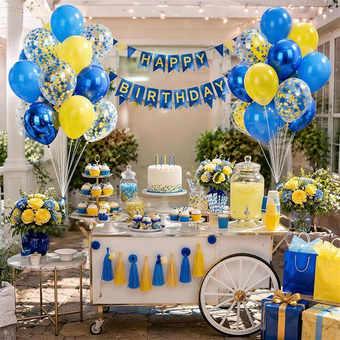 60pcs Blue and Yellow Balloons 12inch - Image 7