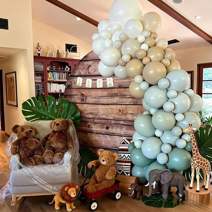 Woodland Balloons, 12 Inch Sage Green Brown and Sand White Balloon Double - Image 3