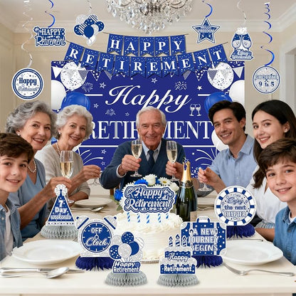 Retirement Party Decorations for Men Women Blue Silver Happy Retirement Banner - Image 7