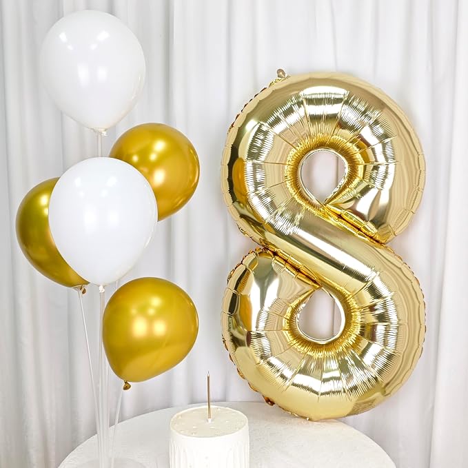 40 Inch Light Gold 8 Number Balloons Large Champagne Gold Number | White Gold - Image 4