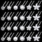 CUBACO 42 PCS Flower Wedding Hair Pins for Women Bridal Crystal Hair Jewelry Bobby Pins Rhinestone Pearl Hair Accessories Silver U Shaped Hair Pins Decorative for Brides Bridesmaids Girls