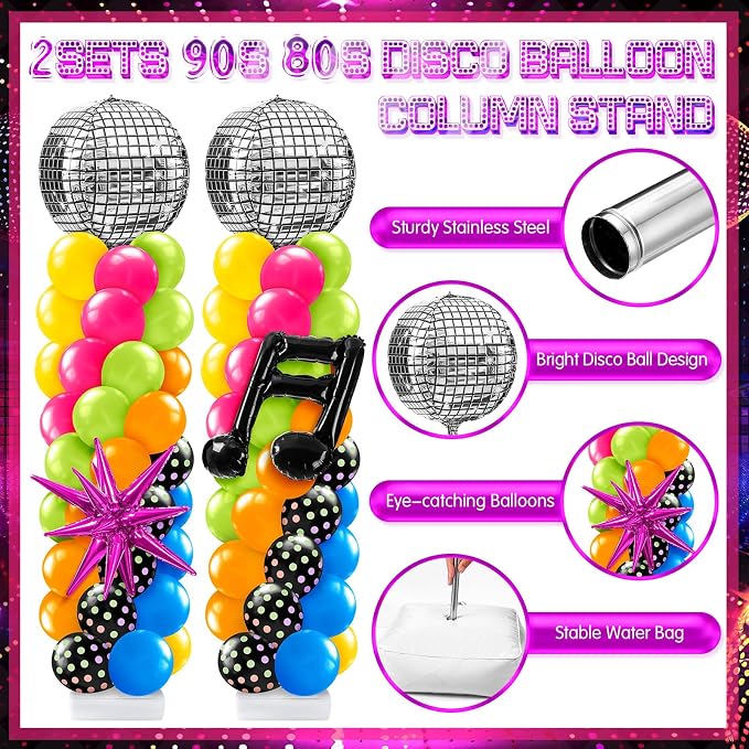 Kasyat 2 Sets 90s 80s Disco Balloon Column Stand Kit - Image 3