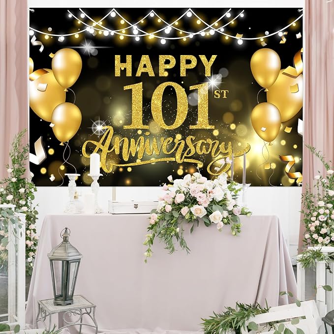 WeBenison Happy 101st Anniversary Backdrop 101st Wedding Anniversary - Image 4