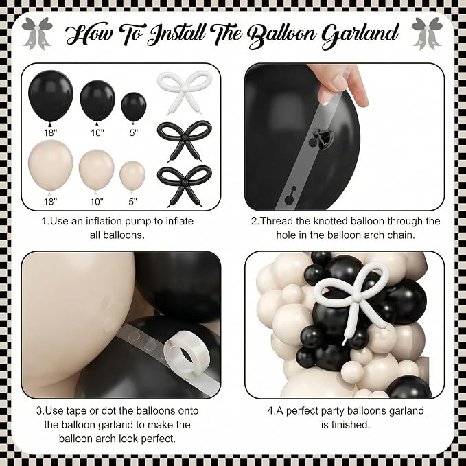 Black and White Balloon Garland Arch Kit 114pcs, Bow Balloon Garland Kit 5 10 - Image 5
