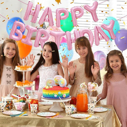 Pink Happy Birthday Balloon Banner Decorations 16 inch - Image 2