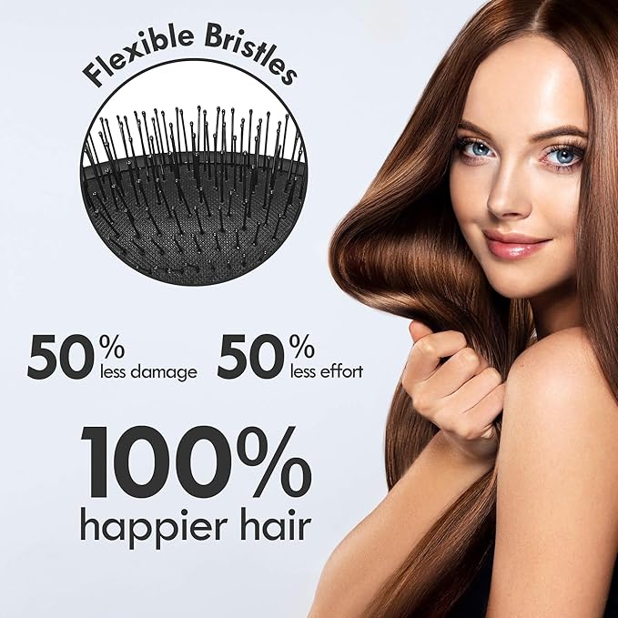 Air Cushion Detangling Hair Brush - 4 Pack Detangler Hairbrush with Ultra Soft Bristles for Effortless Tangle Removal - For Wet Dry Damaged Curly Hair for Women Men Boys Girls Kids - Black