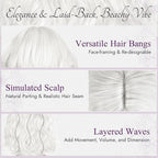 BARSDAR Short Wavy White Wig with Bangs - Short White Bob Wigs for Women - Curly Wavy Textured French Bob Wig with Bangs Soft Synthetic Natural Looking Face-Framing Daily Party Halloween
