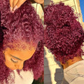 250 Density Burgundy Wig Human Hair Hidden Strap 360 Lace Front Wigs Human Hair Deep Wave Invisible Strap Pre Plucked Bleached Knots Glueless Drawstring Curly Human Hair Wig for Women (26inch)