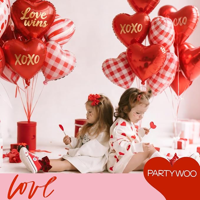 PartyWoo Red Mylar Day Heart Foil Latex Balloons 15pcs 18 Inch | Balloons - Image 4